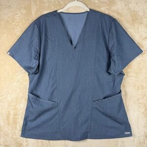 FIGS‎ Casma Scrub Top Womens XL Graphite Grey V-Neck FIONx Short Sleeve Pockets